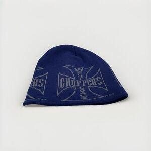 Vintage 90s West Coast Choppers Blue Logo Beanie Skull Cap OS Jesse James Korea